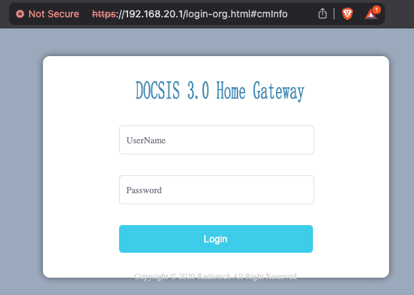 Pantalla de Login del Módem